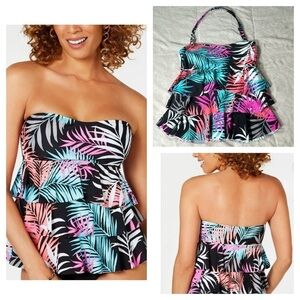Island Escape Neon Hawaiian Tropical Palm Convertible Tankini Swimsuit Top 8 NEW